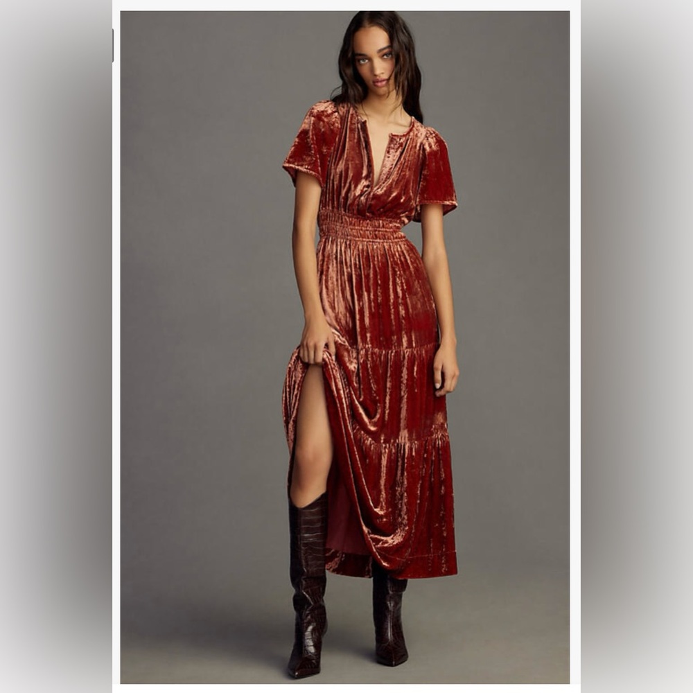 Elegant Anthropologie Somerset Velvet Orange Dress